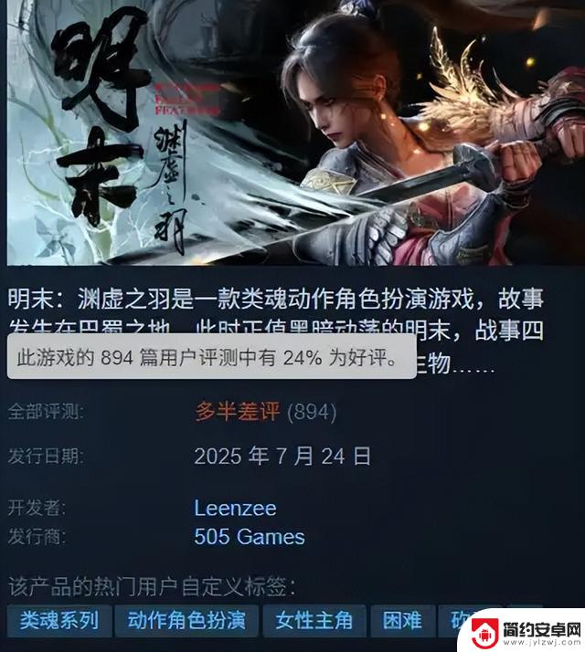 Steam在线游戏《明末:渊虚之羽》上线一小时突破11万人在线,好评率低至仅24%
